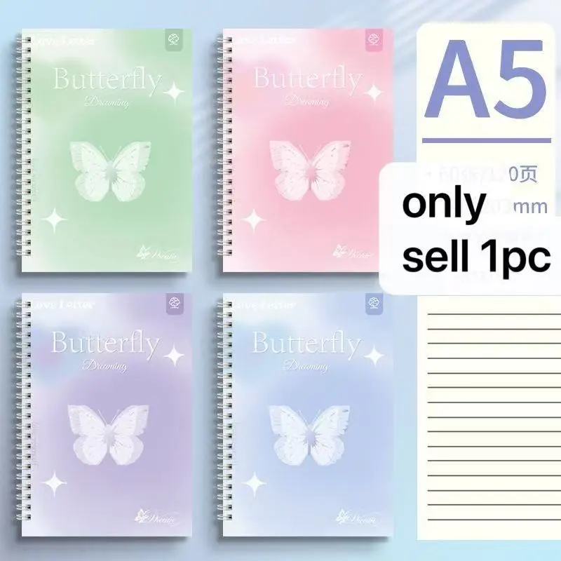 Butterfly Dream Coil Notebook, Horizontal Lines, Simple and Cute Design, 360° Flat Lay, No Page Drop, 60 Sheets Per Book