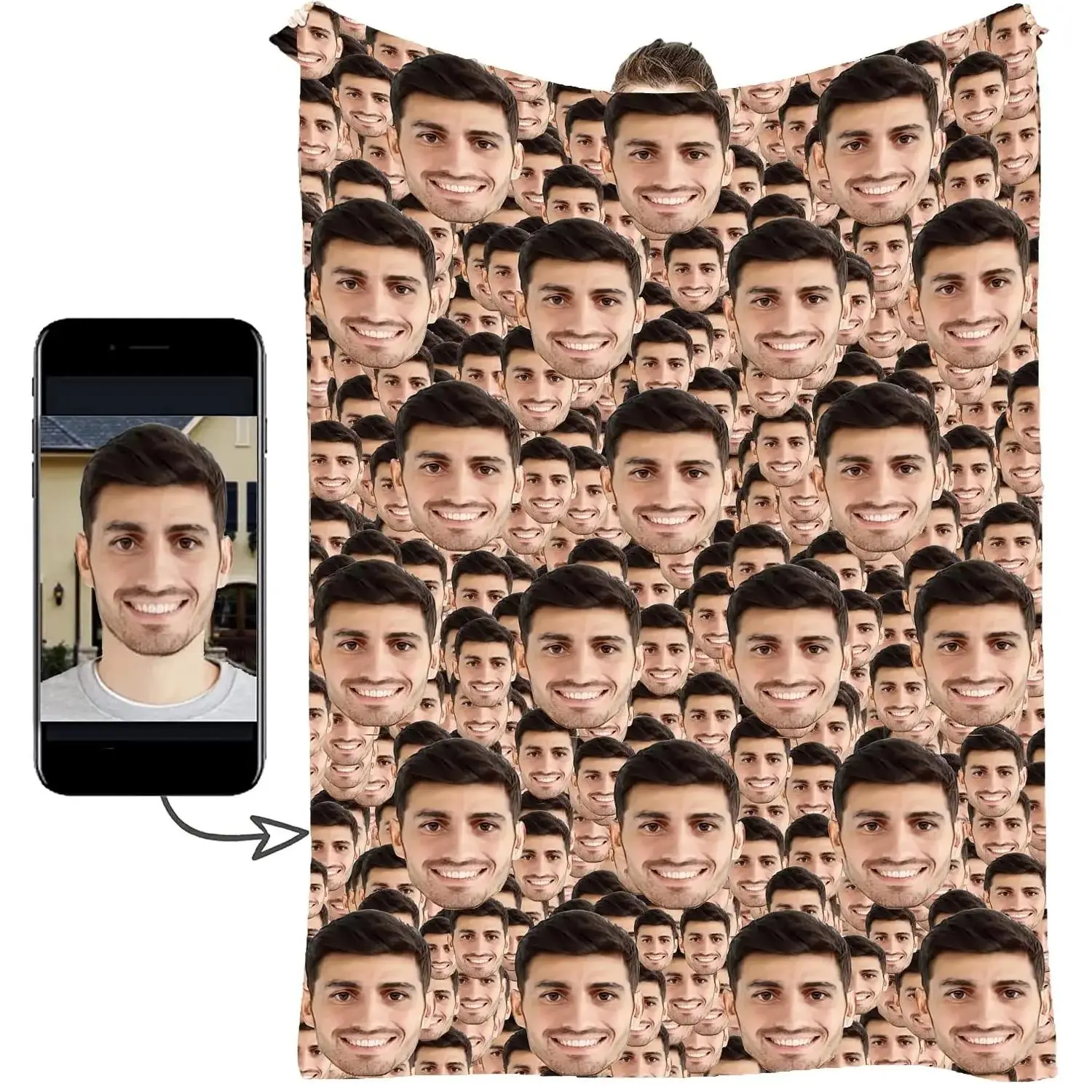 Customized Click "Shop Chat", Send Photos, Custom Photo Face Blanket, Personalized Faces All Over Blanket, Mother's Day Gift,Funny Face Blanket Super Soft Plush Blanket for Couch, Bed, Sofa Warm and Cozy for All Seasons Gift for Valentine Spouse, Gag Gift