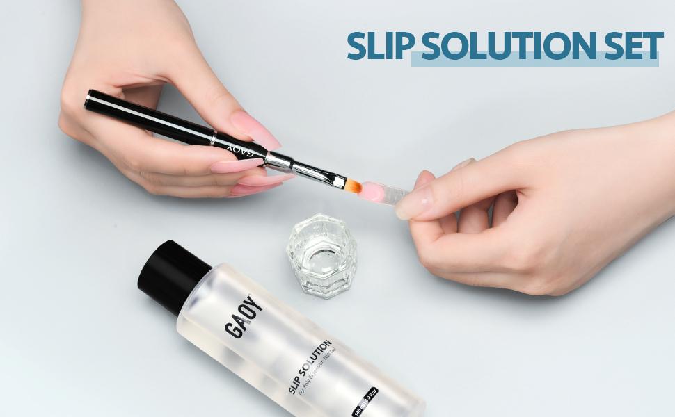GAOY Slip Solution Set for Poly Gel Nails, 145ml Anti-stick Gel Liquid with Nail Art Brush, for Building Extension Gel Nails Polish Manicure