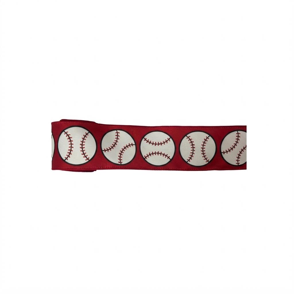 1 Rolls 5 Yards Baseball Grosgrain Continuous Ribbons - 2.48 inch Red White Sport Ribbons for Team Decoration and Party Themes