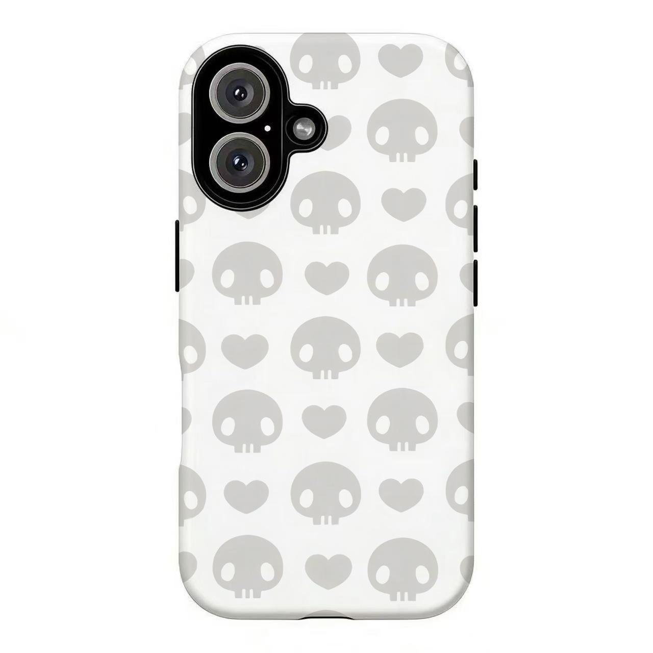 FL-Y2k Emo Skull & Heart Phone Case,Y2K Kawaii Aesthetic Protective Cover For iPhone 11 12 13 14 15 16 17 Air Pro Max for Samsung S26 S25 S24 S23 S22 S21 Case,Gift for her/him