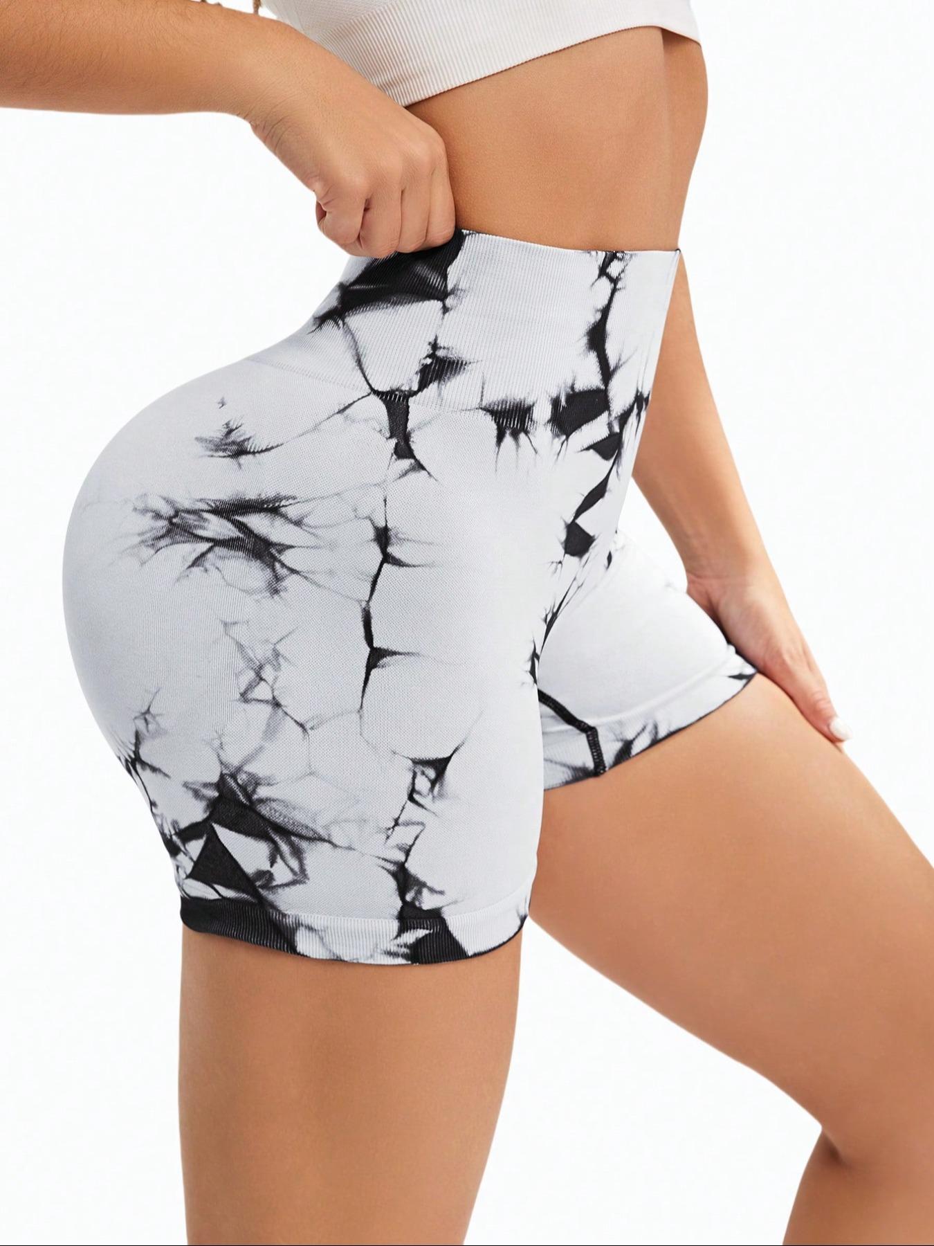 Women's Tie Dye Print Ruched High Waist Sports Shorts, Sporty Comfy Breathable Skinny Shorts for Gym Workout Running, Gym Shorts, Lady Sportswear for All Seasons, Workout Clothes, Athletic Shorts, Sports Spandex Short