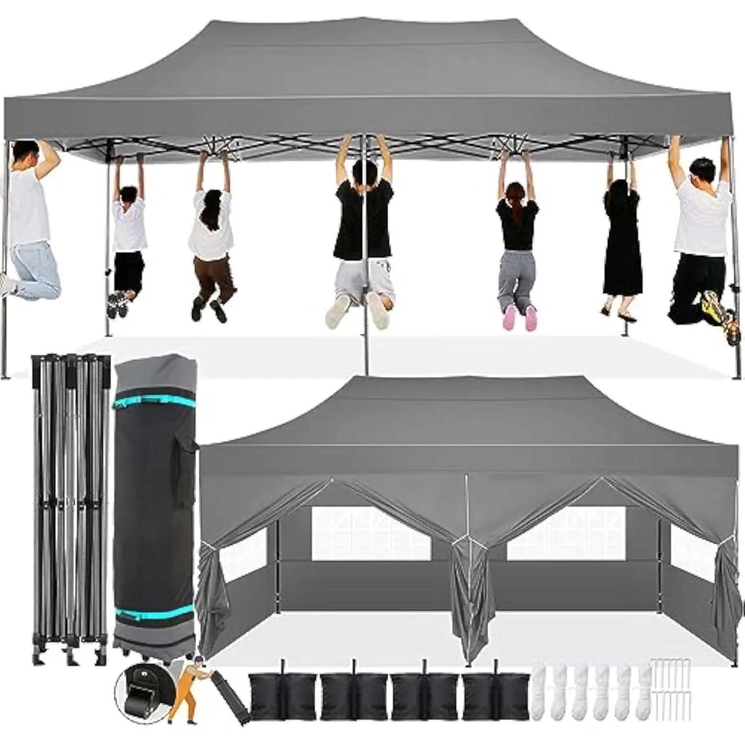 GARVEE 10x20 Rectangular Pop Up Canopy Tent with 6 Removable Sidewalls, Heavy-Duty UPF 50+ All-Season Waterproof Canopy, Commercial Outdoor Wedding Party Shelter with Convenient Roller Bag