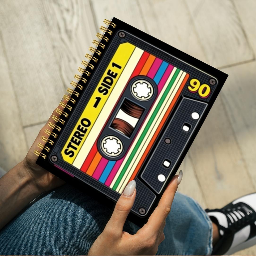 1 book, 5.5x8.3 inches, vintage cassette tape design spiral notebook, vintage music art cover, suitable for music lovers, office supplies and study notes, high-quality paper, sturdy cover, creative professional journal