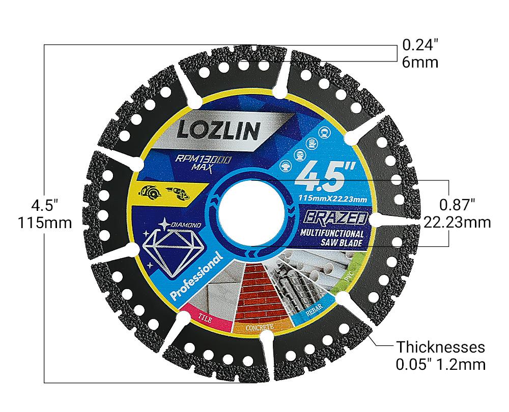 LOZLIN 4.5" Multi-Material Cutting Blades - 1PCS/3PCS Options, Dry Cut for Metal, Tile, Stone - Angle Grinder Saw Blades for Cast Iron, Marble - Tool Accessories
