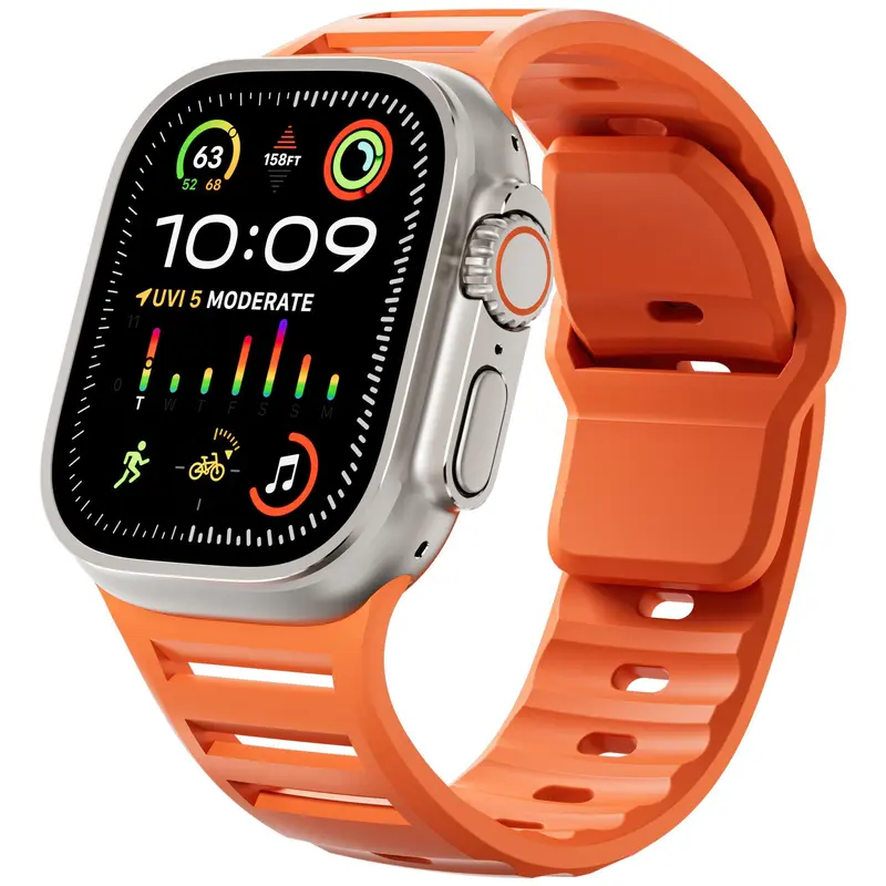 Fitness Navy Silicone Smartwatch Accessory - Sporty Horizontal Blinds Groove, Breathable Wide Hollow-Vent Adjustable Replacement Watch Strap for Ultra & Series Wearable Wristbands