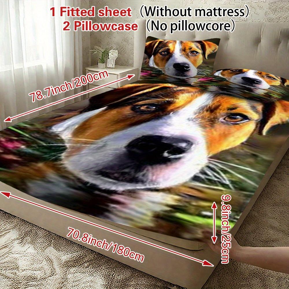 3pcs Fitted Sheet Set: 1 Fitted Sheet + 2 Pillowcases, Pensive Pitbull Pattern, High-End European and American Style Bedding, Soft and Comfortable, Perfect for Bedrooms, Hotels, or Dormitories