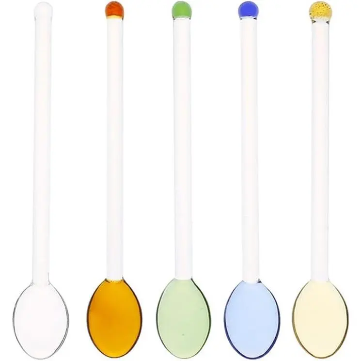 5 Pieces 5.9 inch Glass Stirring Mixing Spoons for Coffee Tea Sugar Ice, Suitable for Home Bar Party