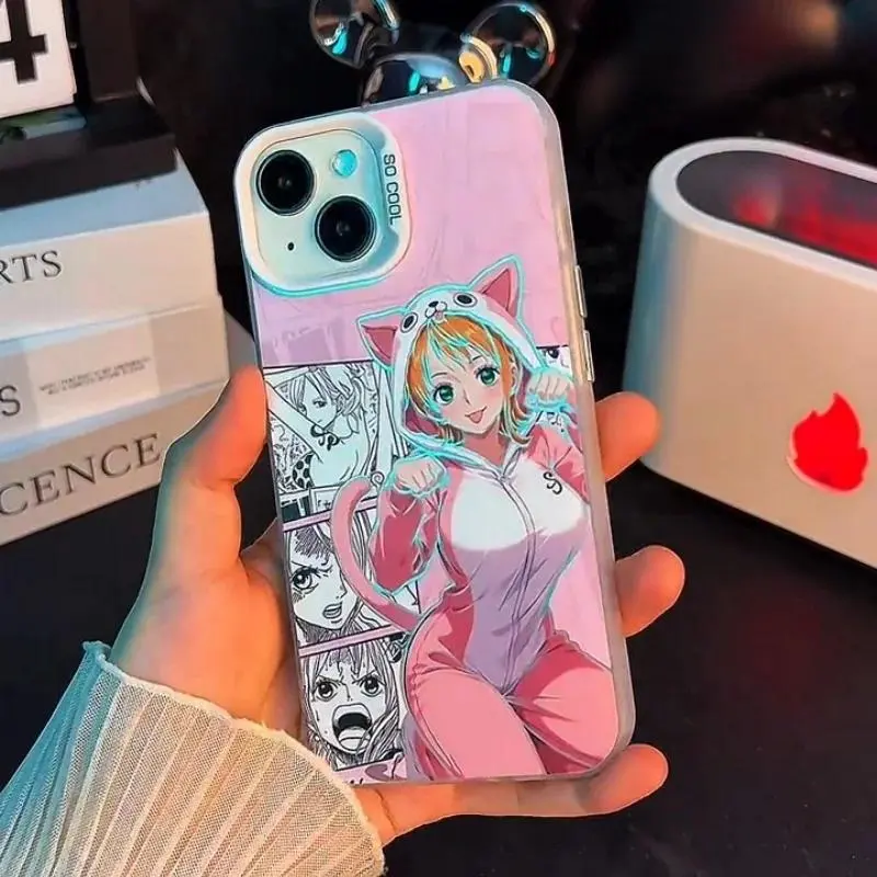 Cute Nami Thieving Cat ONE PIECE Phone Case for iPhone 17 Air 16 15 14 13 12 11 Pro Max Plus and Samsung S26 S25 S24 S23 S22 Plus Ultra One  shockproof Cover