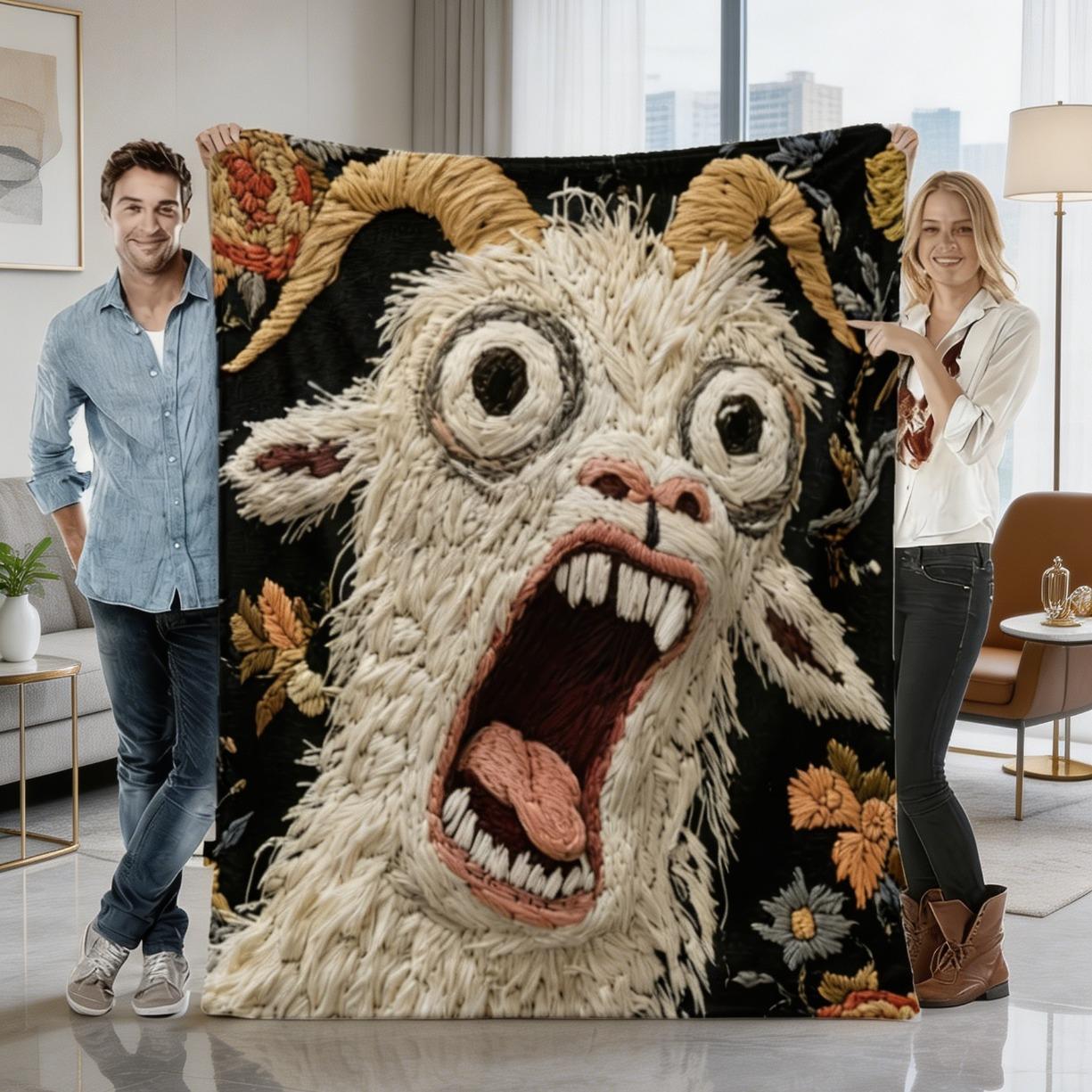 Funny Screaming Goat Flannel Blanket, Soft Cozy Throw Blanket, Whimsical Sofa Nap Blanket, All-Season Living Room Bedroom Decor, Unique Gift