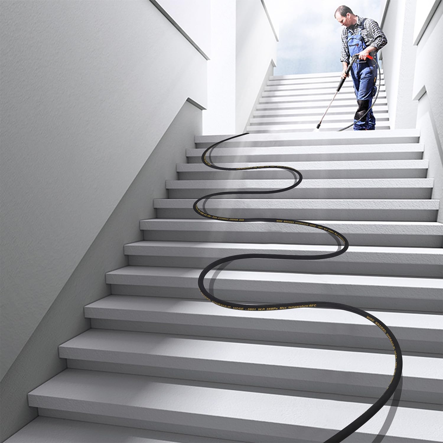 Washer Hose 50FT with 3/8 Inch Quick Connect, High Tensile Wire Braided Power Washer Hose, Kink Proof Extension Hose for  Floors Swimming Pool Washing, 4000 PSI
