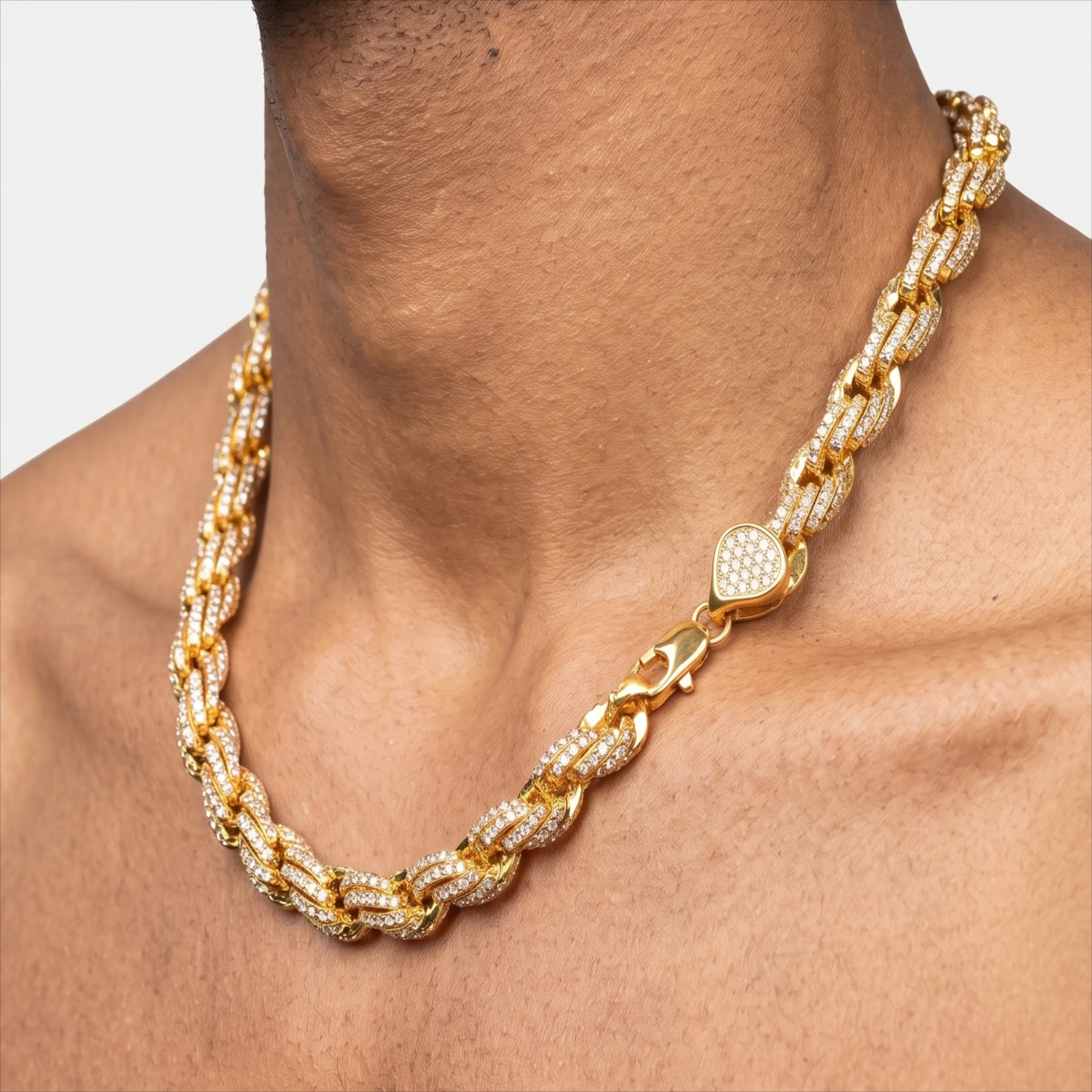 IH Iced Out Rope Chain Necklace 18K Gold Plated Natural Sri Lanka Zircon Hip Hop Miami Italian Mexican Chicano Luxury Gift for Men Women
