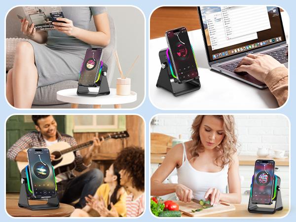 PUTARE Wireless Induction Audio Speaker Stand, 5in1 Cellphone Holder, 3500mAh Rechargeable Emergency Power Bank,360° Adjustable Mobile Tablet Stand with Colorful Ambient Light Gifts for Men Women SummerWins PUTARE Wireless Induction Audio Speaker Stand, 5in1 Cellphone Holder, 3500mAh Rechargeable Emergency Power Bank,360° Adjustable Mobile Tablet Stand with Colorful Ambient Light Gifts for Men Women SummerWins