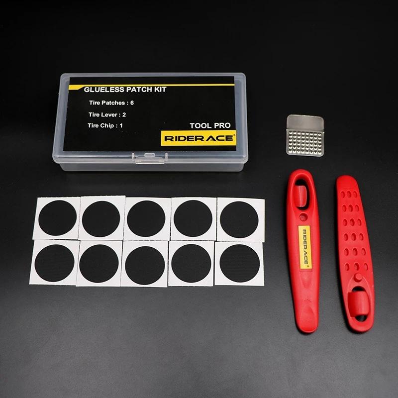 10-Piece Patch Kit with Tire Levers & Rasp for Glueless Mountain Bike Repair