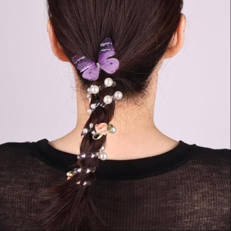 Girls' Butterfly Pearl Hair Ties, Colorful Ponytail Braid Accessories, Cute Back-Of-Head Decorations, Perfect Gift Idea