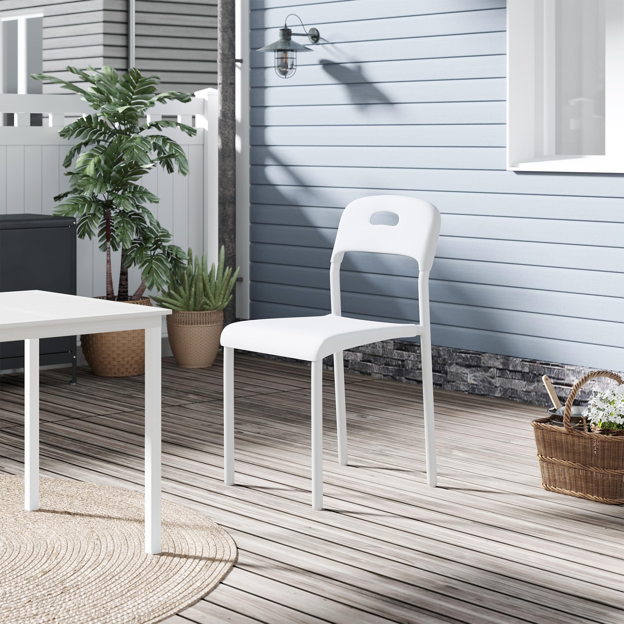 Dining Chairs, Stackable Modern Kitchen Chairs, Plastic Dining Room Chair with Metal Legs, Easy Assembly, Waterproof & Stain-Resistant, Suitable for Indoor and Outdoor