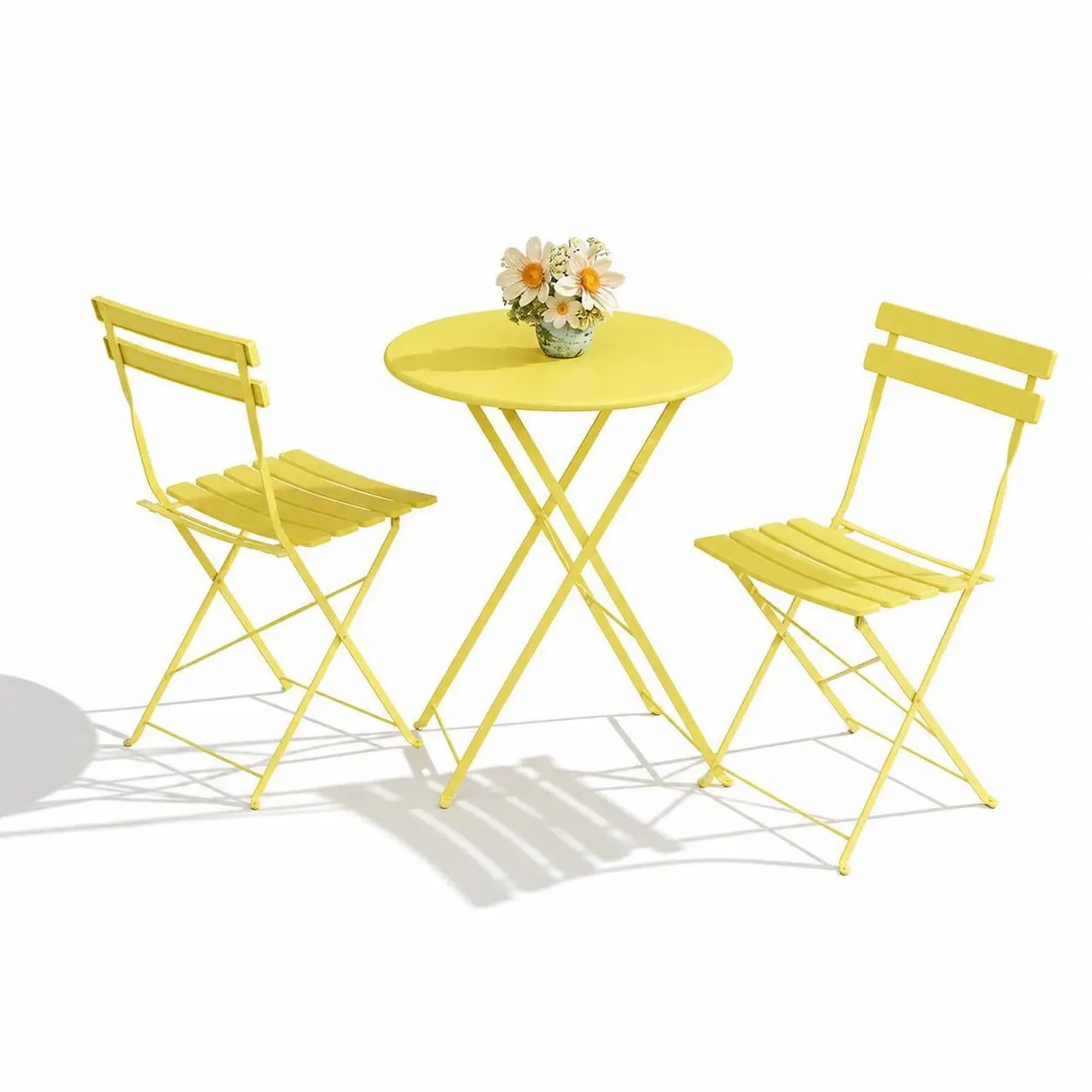 3-Piece Foldable Bistro Set with 2 Folding Chairs and 1 Table, Weather-Resistant Outdoor Patio Furniture for Indoor and Outdoor Use, Yellow Conversation Set for Patio