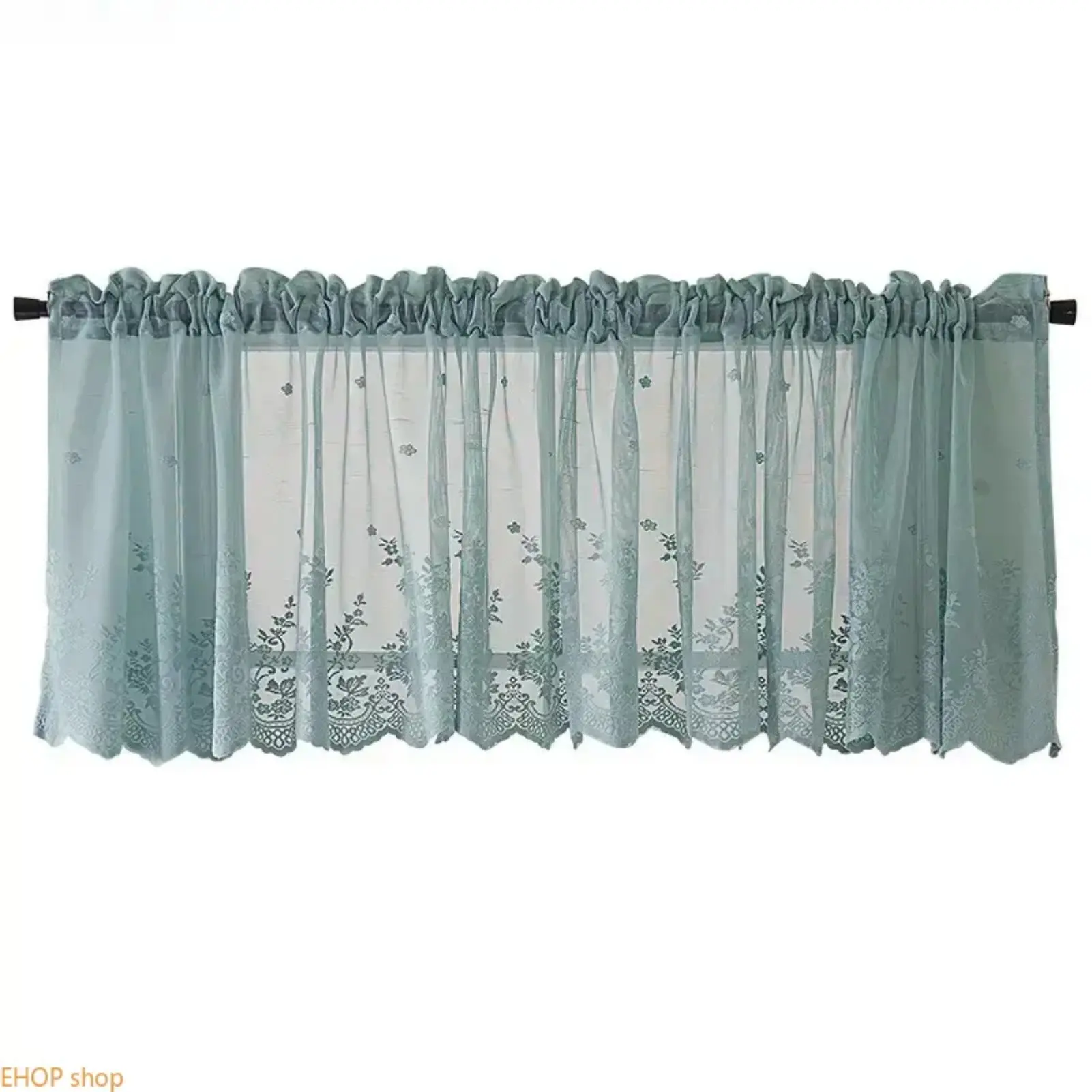 Floral Lace Valance Curtains for Windows, Sheer Embroidered Short Kitchen Curtain with Elegant Lace Trim, Farmhouse Style Window Decor for Cafe, Bedroom, Living Room, Bathroom & Home Decoration