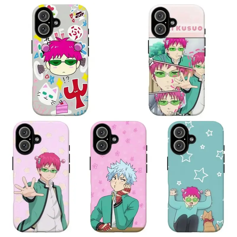 FL-The Disastr0us Life of Saiki K. Saiki & Kaidou Chibi Tough Case, Funny Nostalgic Shonen Anime Fan Art Cover For iPhone 11 12 13 14 15 16 17 Air Pro Max