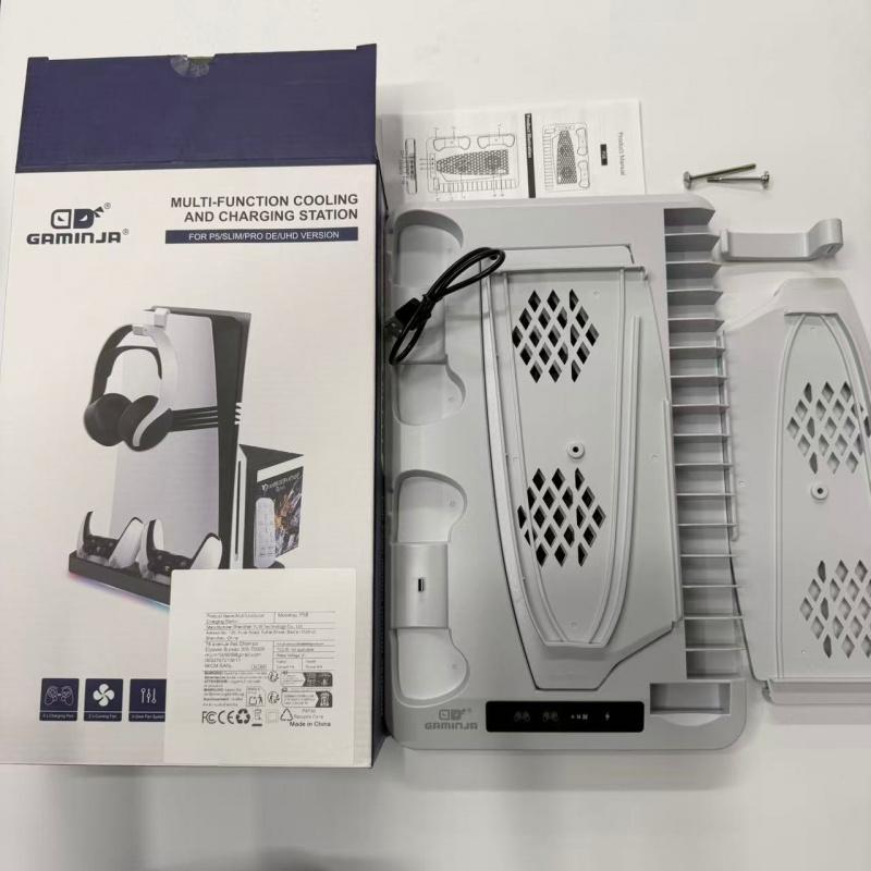 2026 Upgraded Cooling Station for PS5/Slim Console with Dual PS 5 Controller Charger,Dual Tubor Fan,3 USB Hubs
