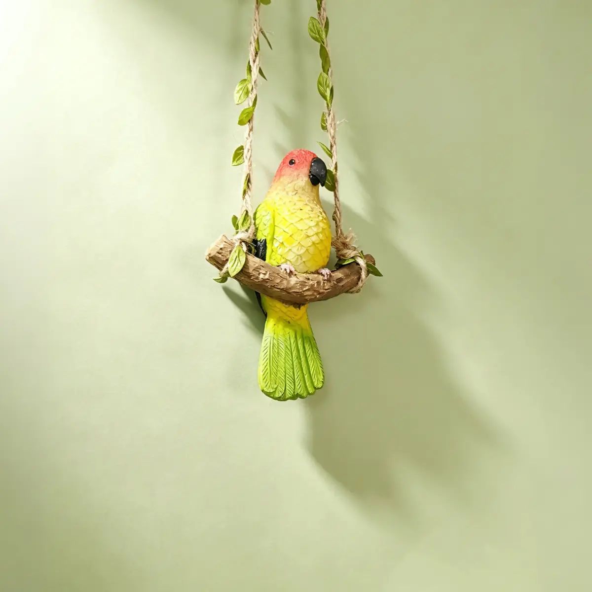 Colorful Bird Swing Decoration, Realistic Parrot Hanging Ornament, Resin Parrot Sculpture for Home Outdoor, Garden Decor Gift