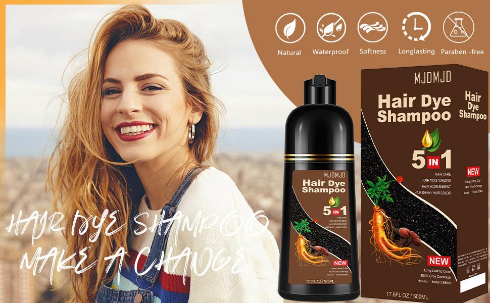 Natural Blonde Brown Hair Dye Shampoo – 5-in-1 Herbal Formula for Men & Women, Long-Lasting Color in 10-15 Mins, Instant Color Shampoo Hair Shampoo Champu Con Tinte Para Canas, Paraben-Free & Hypoallergenic 16.9 Fl Oz Haircare
