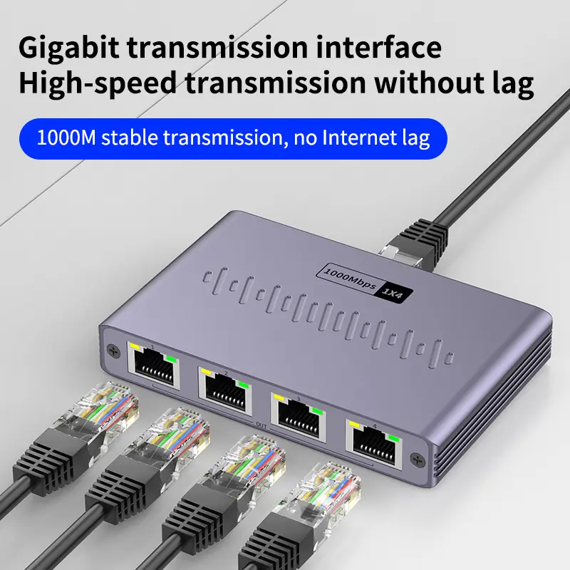 4 Port Gigabit Ethernet Switch, RJ45 LAN Network Splitter Adapter, High Speed Internet Hub for PC Router Gaming and Home Office