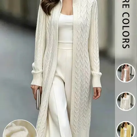 Women's Stand-Collar Long Cardigan, Casual Long-Sleeve Open-Front Ribbed-Knit Outerwear, Stylish Knitwear