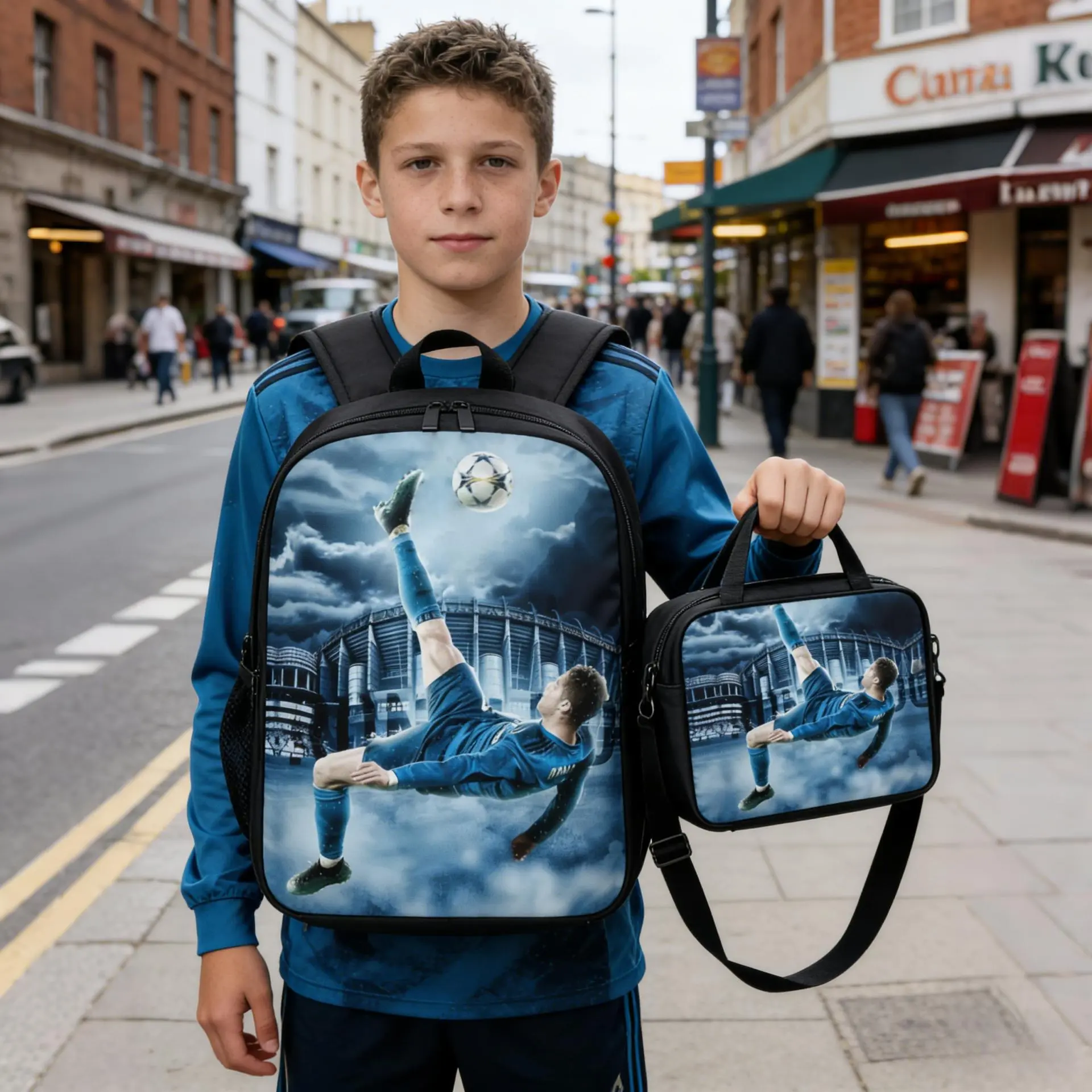 3PCS Bicycle Kick Ronaldo Backpack 3pcs | Soccer Fan Must-Have | Cool School Bag for New Year Holiday Gift