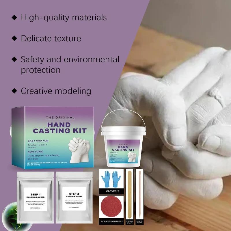 Handmade Plaster Hand Mold Molding Casting Kit for Couples, Romantic DIY Keepsake Sculpture Mould, Craft Set, Handmade Crafts, with Gloves, Memorial Gift