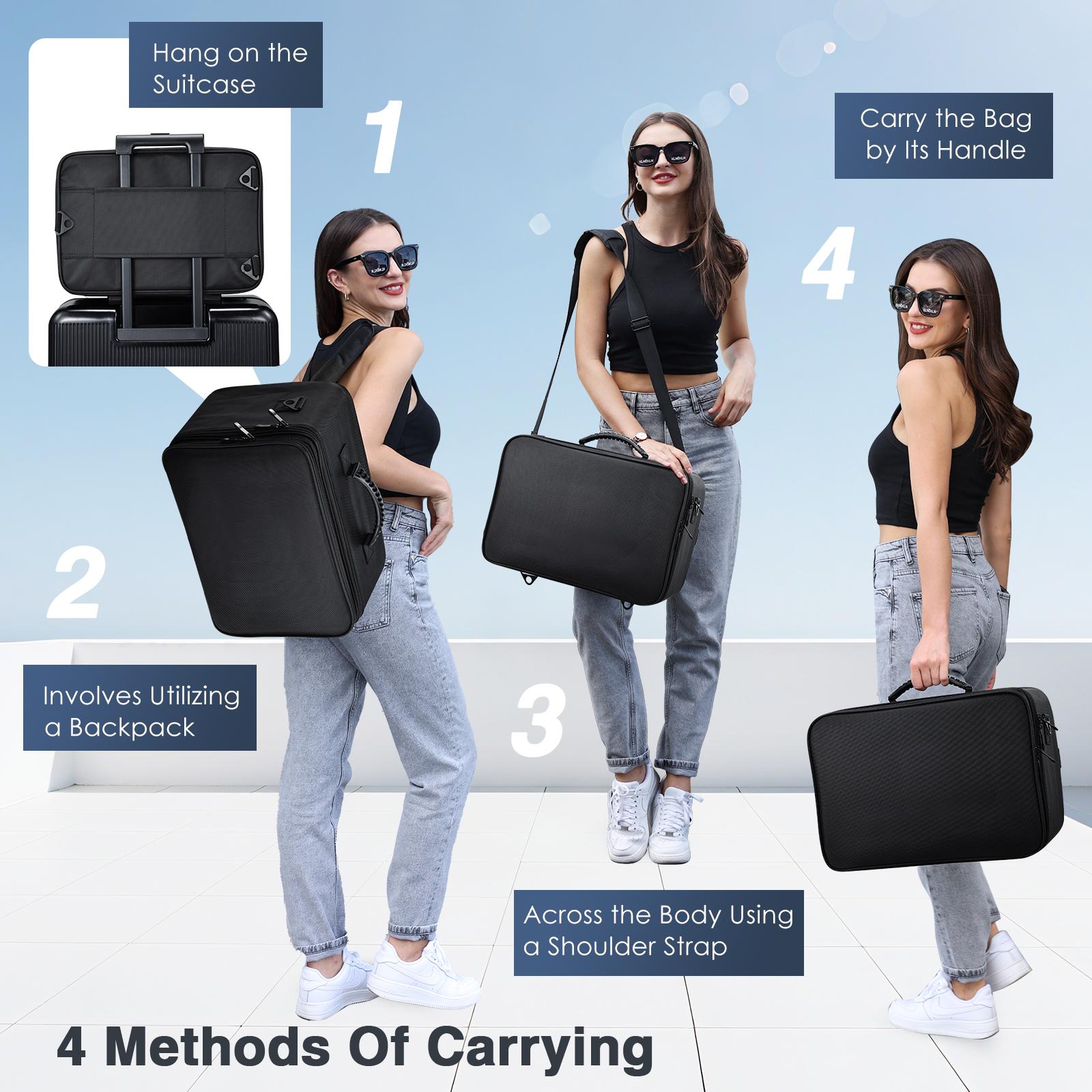 3 Layers Extra Large Makeup Case with Mirror 3 Clear Bags Shoulder Strap Trolley Sleeve Travel Train Case Professional Makeup Box Nail Organizer Salon Barber Suitcase