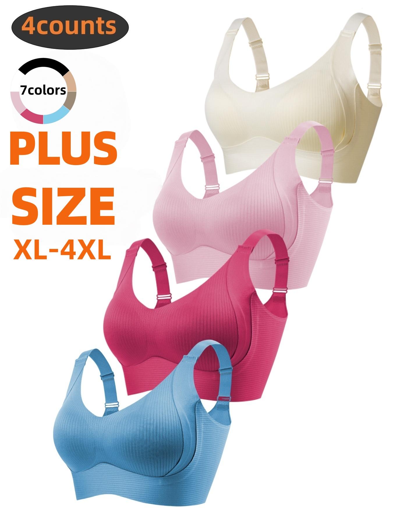 4-Pack Plus Size Comfortable Fit Seamless Bras, Sizes 1XL-4XL, Designed for Women, Wire-Free Push-Up Casual Style, Suitable for Daily Wear, Maximum Comfort, Everyday Essential Bra, Buckle, Wireless, Knit, Underwear