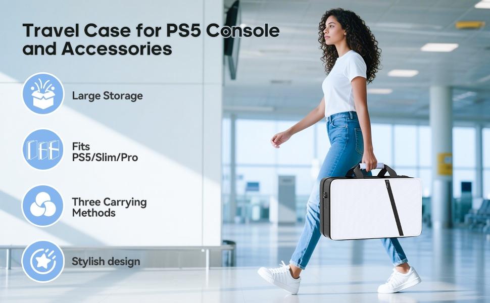 SUNDAY MIRTH PS5 Slim/ Pro/Original Carrying Case, PS5 Bag Travel Carry Case for Playstation5 Console, Thickened Protective Bag for Console, Headset, Controller, Game Discs, Cables, PS Portal & Gaming Accessories