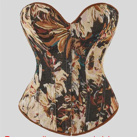 【Black Friday】Women's Floral-Print Overbust Corset Top with Lace-Up Back Closure, Body-Shaping Tummy-Control Shapewear