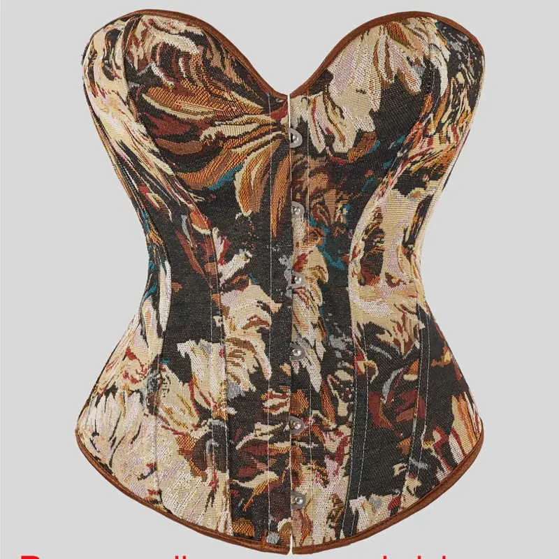 【Black Friday】Women's Floral-Print Overbust Corset Top with Lace-Up Back Closure, Body-Shaping Tummy-Control Shapewear