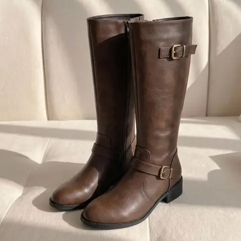 Women's Retro Western Cross Strap Tall Boots, Soft PU Leather, Adjustable Back Tie, Knee-High, Anti-Slip Rubber, Fall Fashion, Casual & Commute