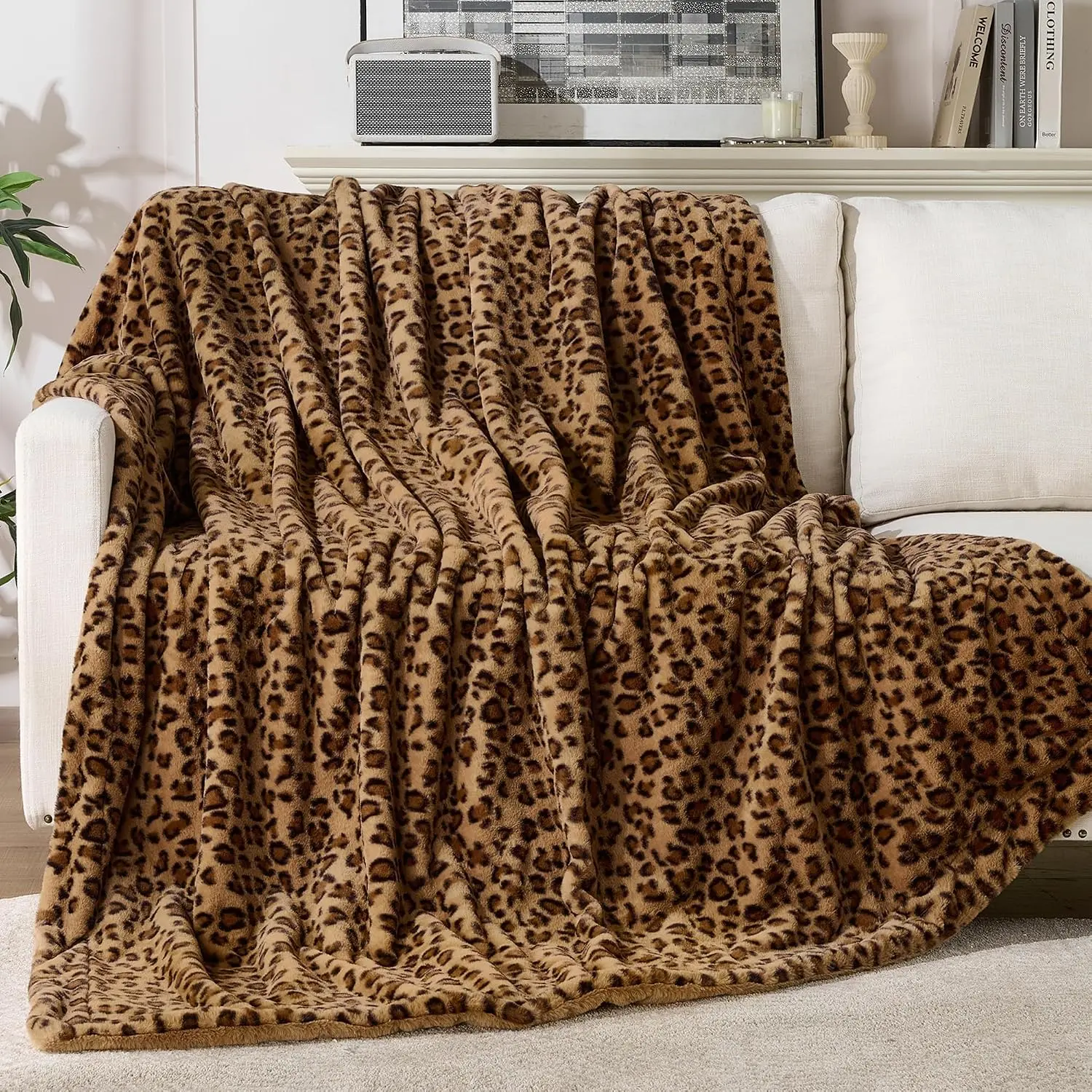 Print Throw Blanket, Double-Sided Plush Faux , 50"x60" | 500GSM Faux ,Double-Sided Leopard Design,Ultra Soft Plush Feel,  Cozy Blanket,No Shedding,Machine Washable