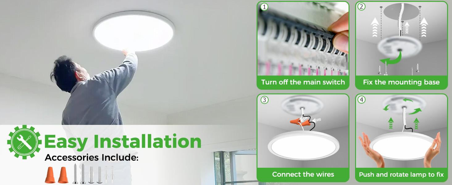 LED Ceiling Light with Night Light 1800K, 2 Pack Dimmable Ceiling Light Fixtures with Remote Control, Low Profile Lighting for Bedroom, Living Room, Kitchen LED Ceiling Light with Night Light 1800K, 2 Pack Dimmable Ceiling Light Fixtures with Remote Control, Low Profile Lighting for Bedroom, Living Room, Kitchen