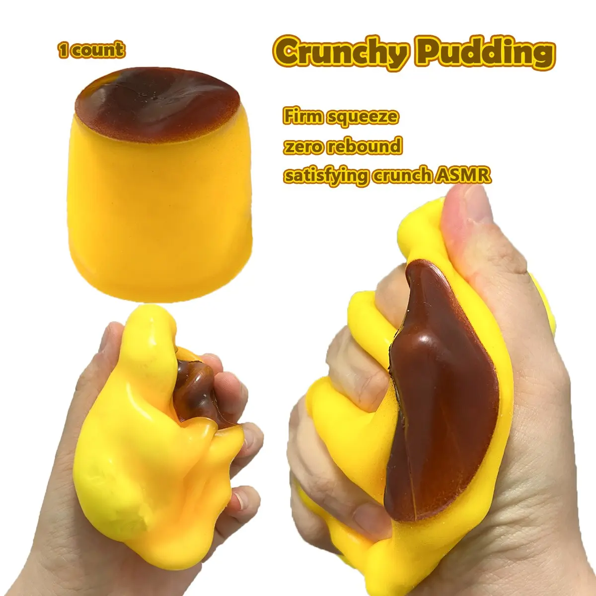 Crunchy Caramel Pudding Stress Ball, Hand Squeeze Fidget Toy, Anxiety Squishies with ASMR Sensory Filling, Squishy Sensory Play, Moldable Soft Squeeze for Anxiety Relief, Relaxation Gift, Decompression Gift for Adults