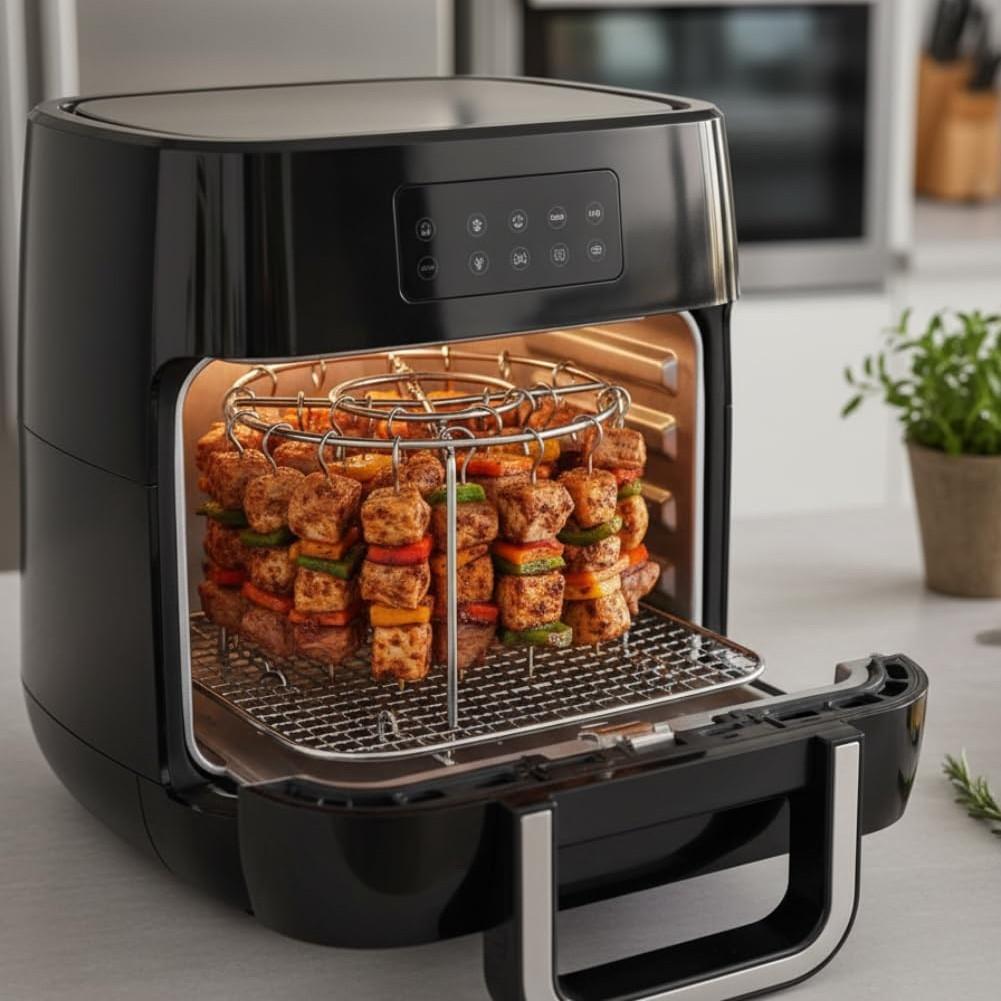 Air Fryer Grill Rack, Vertical Skewers for Air Fryer, Includes 24/48 Skewers, Stainless Steel, Non-Stick, Even Heating, Grill Replacement, Air Fryer Accessories, Grilling Accessories