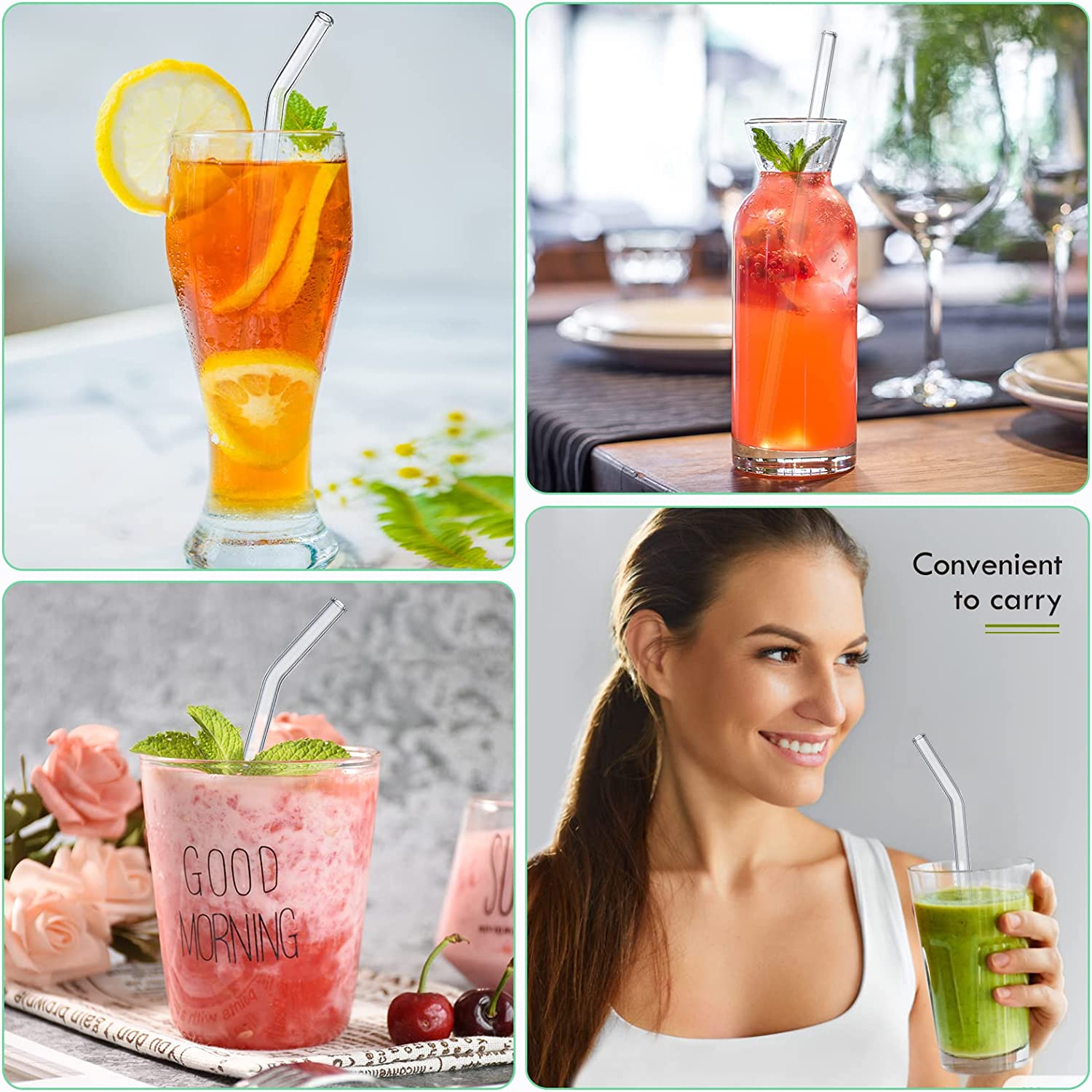 Coloful Reusable Glass Straws Set for Juice / Beverage / Smoothie / Shakemile, Dishwasher Safe and Shatter Resistant .