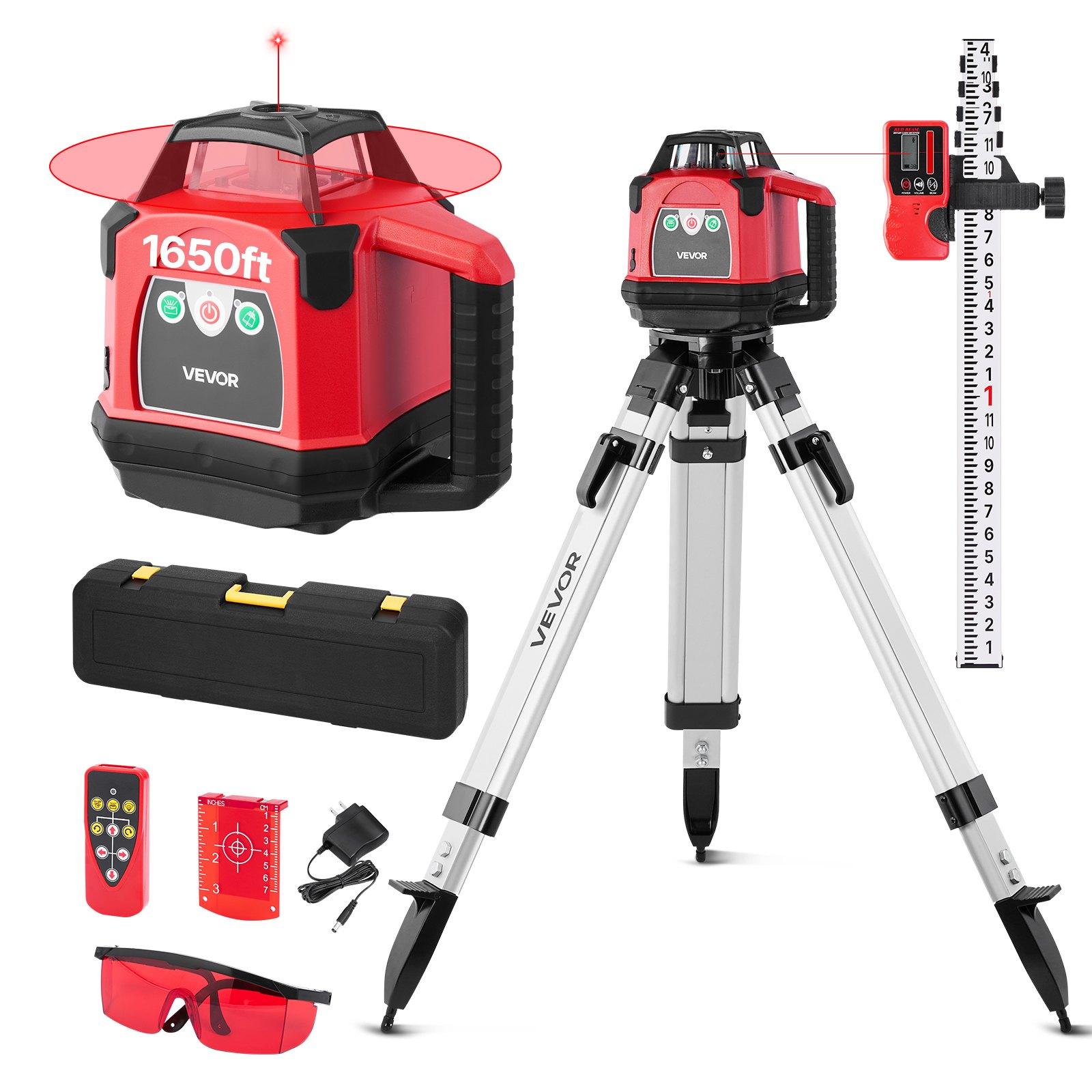 VEVOR Self-Leveling Rotary Laser Level Complete Kit, 1650ft 360-Degree Red Horizontal Laser Transit, Includes Heavy-Duty Tripod, Receiver, Remote Control, Toolcase, IP54 Waterproof, 0.06 in/100 ft for Construction, Includes Tripod