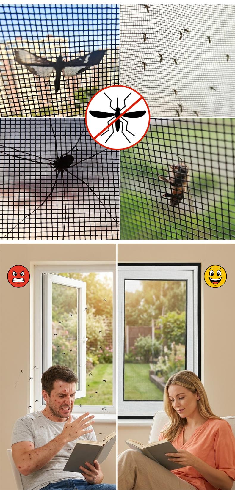 Black Window Screen Mesh with Hook & Loop Install, Breathable Fine Net, Easy Removable Anti Mosquito Bug Protection for Home
