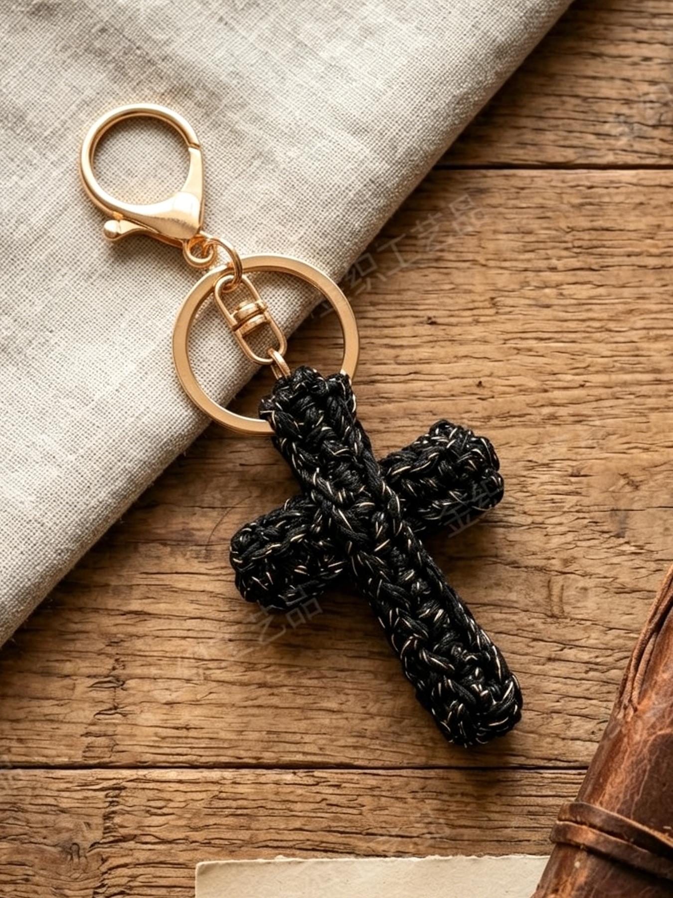 A handmade crocheted cross keychain charm, suitable for everyday wear, vacation dates, and other occasions, and also a delightful little gift that brings surprise.