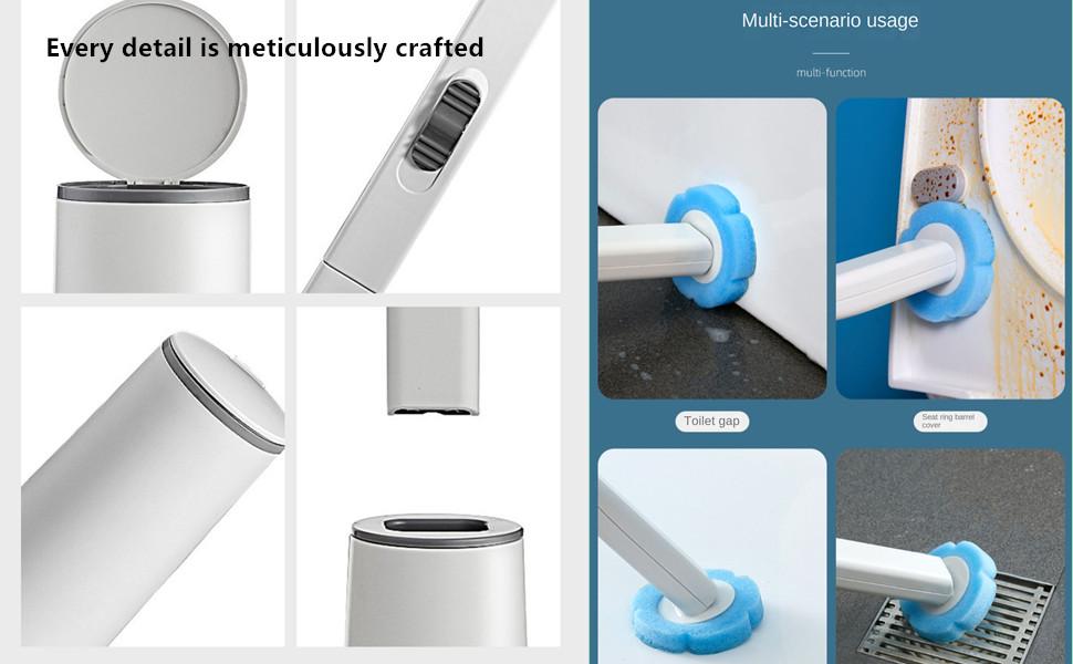 Keepow Disposable Toilet Brush with Cleaner Refills, Bathroom Bowl Wand Holder Set for Sink Bathtub Wash Basin Mop Pool Home Goods Cleaning