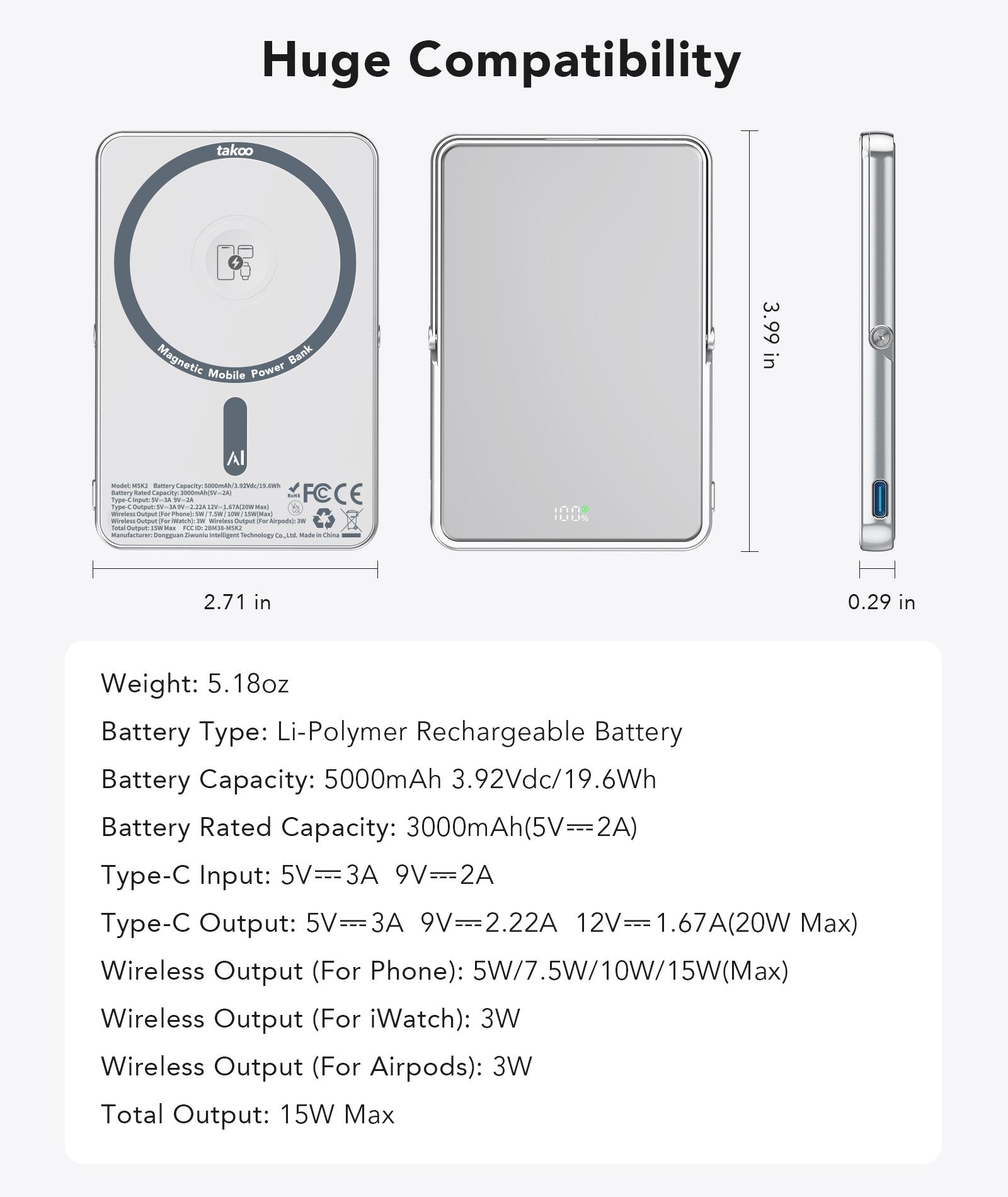 TAKOO 3-in-1 Magnetic Phone Vlog Selfie Mirror Monitor, Power Bank, Ultra-Slim, 7.9mm, 5000mAh, Rear Mirror, 120° Stepless Stand, Wireless, Fast Charging for iPhone 16/15/14/13/12 Series, iWatch, AirPods, Samsung, Moto, Type-C, Smartphone,Travel Pack TAKOO 3-in-1 Magnetic Phone Vlog Selfie Mirror Monitor, Power Bank, Ultra-Slim, 7.9mm, 5000mAh, Rear Mirror, 120° Stepless Stand, Wireless, Fast Charging for iPhone 16/15/14/13/12 Series, iWatch, AirPods, Samsung, Moto, Type-C, Smartphone,Travel Pack