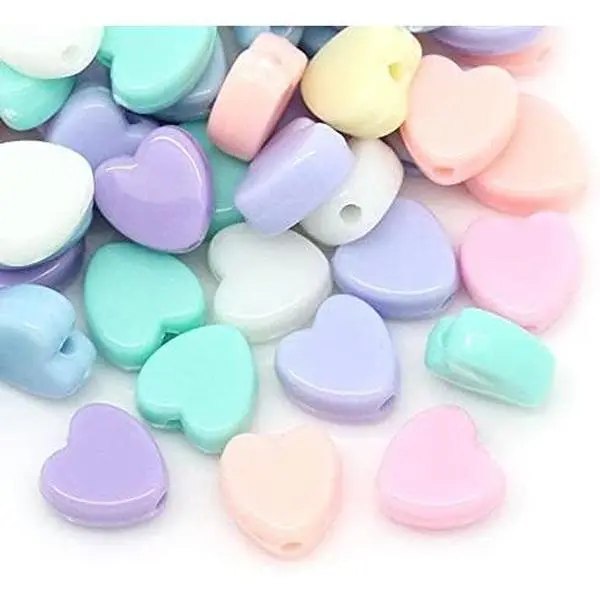 200 Pastel  Heart Beads  Pastel Colors 8mm or 3/8 Inch Diameter with 1.5mm Hole