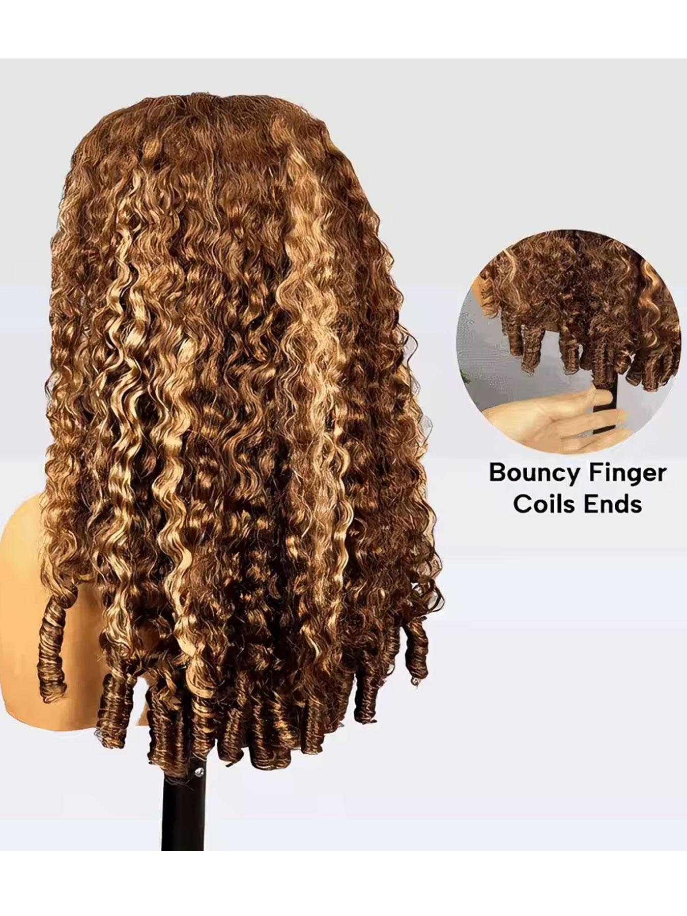 Highlight Burmese Curly Lace Frontal Human Hair Half Wig 4/27 Brazilian Pixie Curls Human Hair Wig For Women