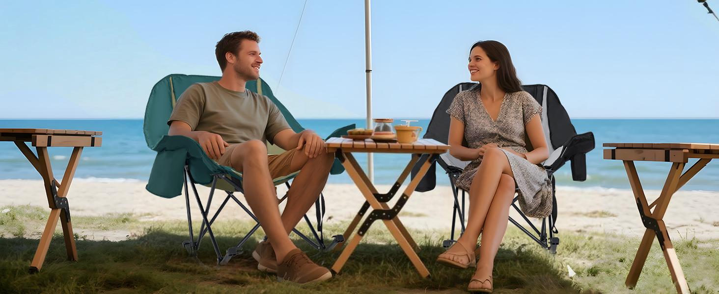 SLSY XXL Oversized Rocking Camping Chair for Adults, Fully Padded Folding Outdoor Lawn Chair with Cooler Bag & Side Pocket, Supports 400 lbs Portable Recliner