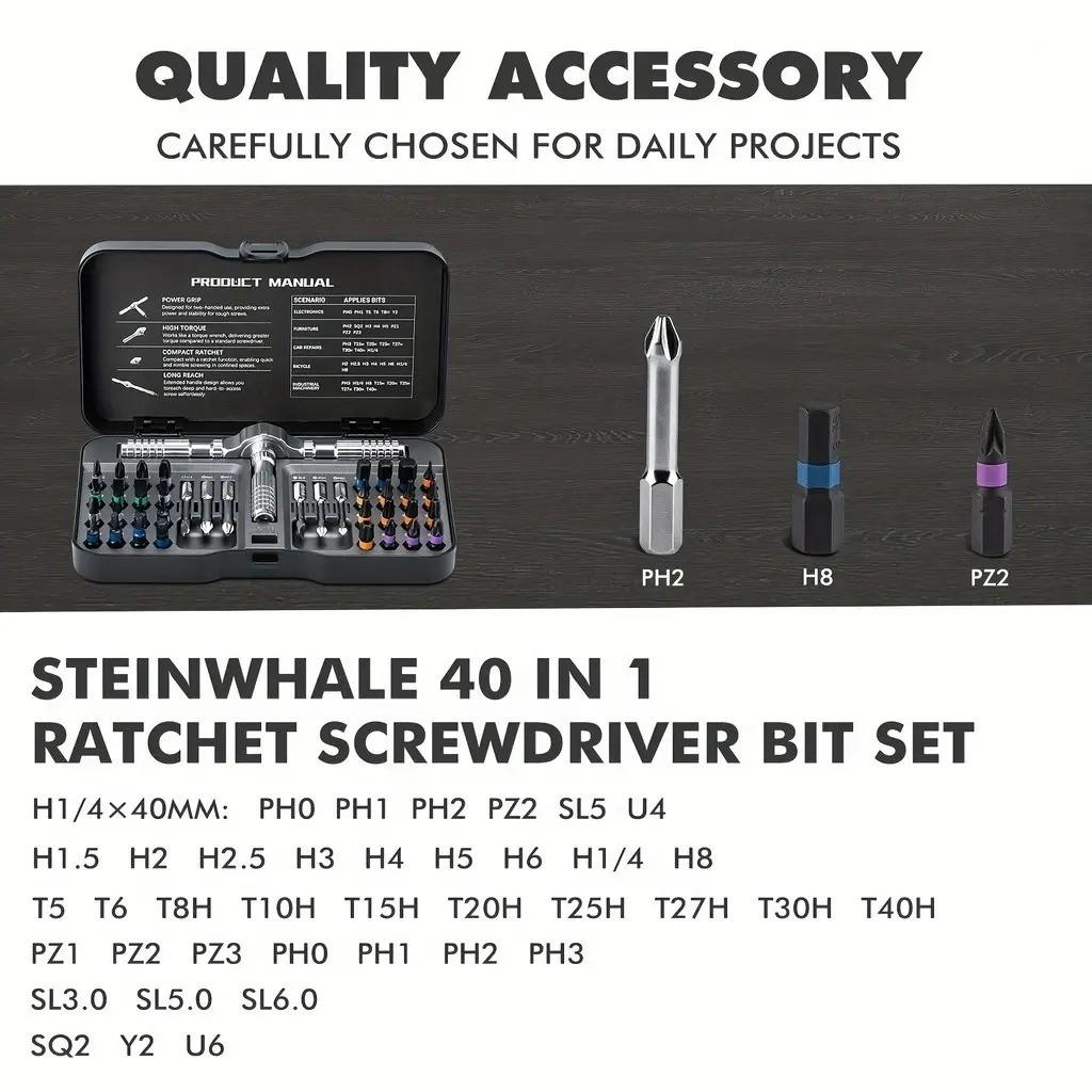 40-In-1 Ratchet Screwdriver, S2 Steel Tip, Magnetic Design, Multi-Functional Tool for Electrical Repair, Home Improvement, Bicycles, Hardware Tools